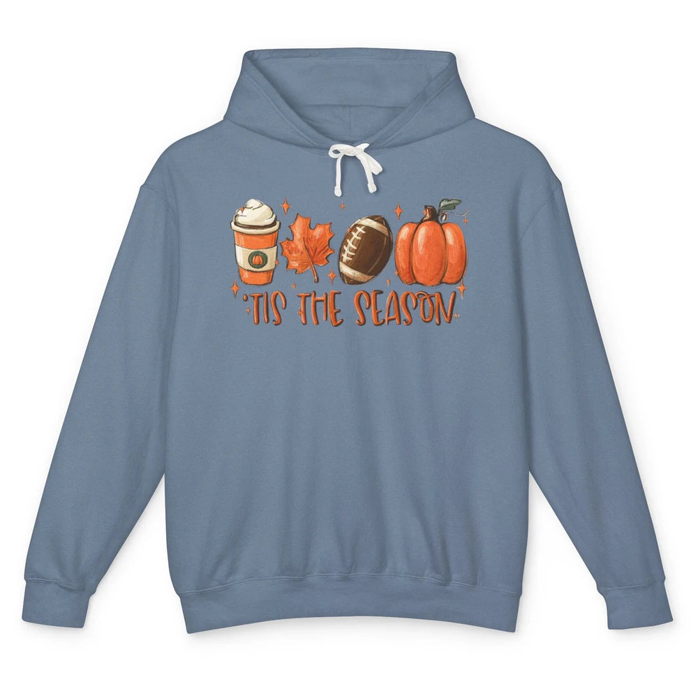 Pumpkin Spice Football Tis The Season Fall Thanksgiving Gift Unisex Lightweight Hoodie