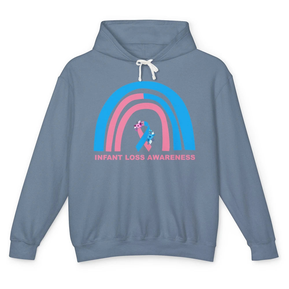 Infant Loss Awareness Floral Pink Blue Ribbon Rainbow Unisex Lightweight Hoodie