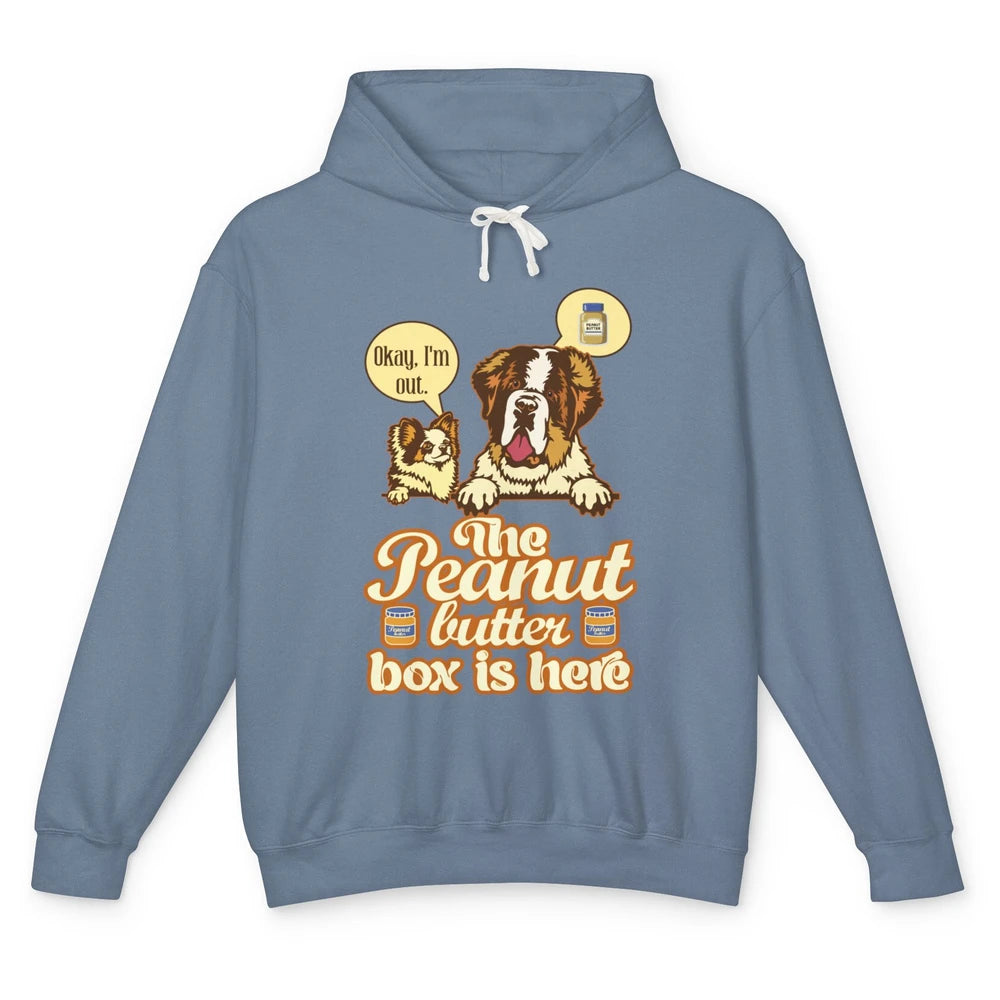 Funny Peanut Butter Box Here St Bernard Dog Sarcastic Puppy Unisex Lightweight Hoodie