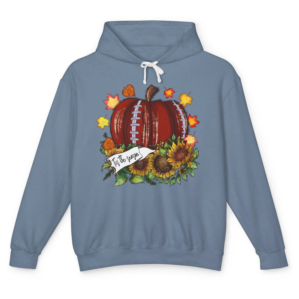 Football Pumpkin Tis The Season Sunflower Fall Leaves Autumn Unisex Lightweight Hoodie