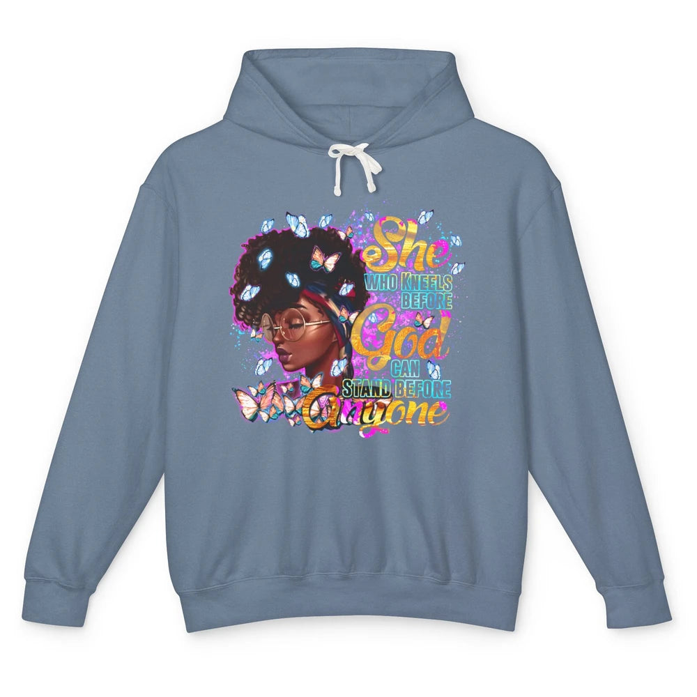 Black Girl She Who Kneels Before God Christian Afro Women Unisex Lightweight Hoodie