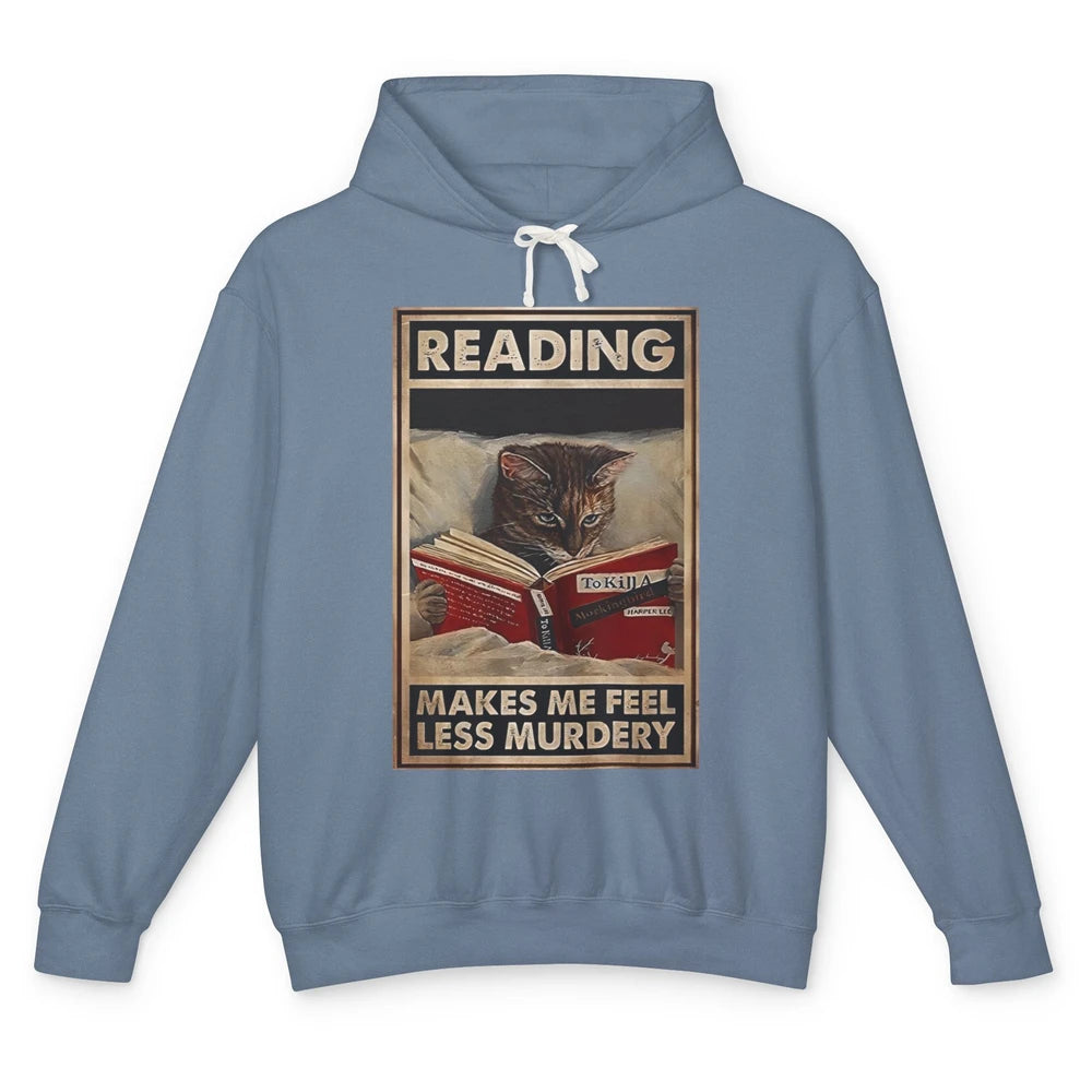 Retro Cat Reading Makes Me Feel Less Murdery Book Readers Unisex Lightweight Hoodie