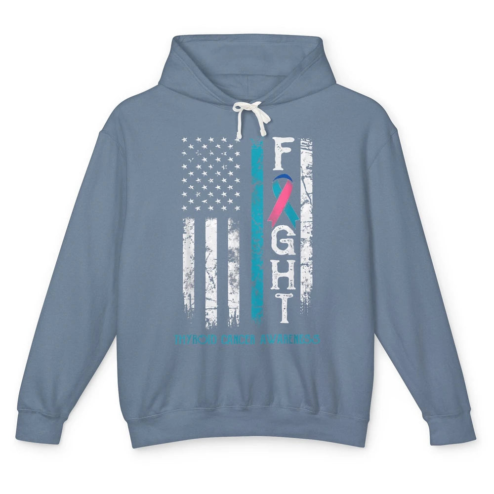 Thyroid Cancer Awareness Blue Pink Teal Ribbon Fight Flag Unisex Lightweight Hoodie