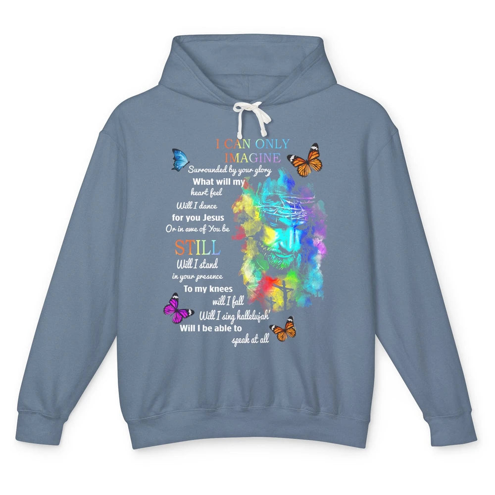 Sunflower Jesus Cross Butterfly I Can Imagine Christian Gift Unisex Lightweight Hoodie