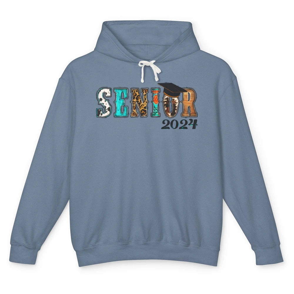 Sunflower Leopard Senior 2024 Graduate Bachelor Western Grad Unisex Lightweight Hoodie