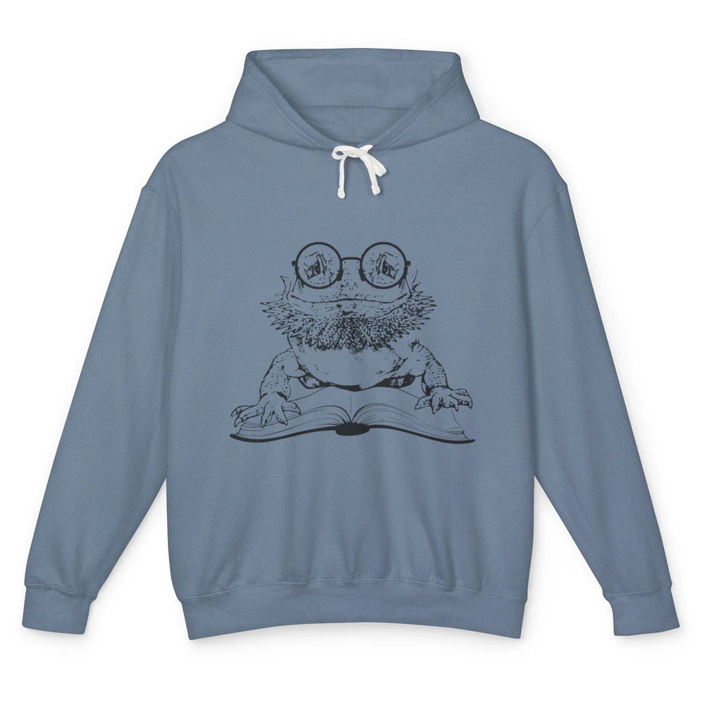 Bearded Dragon Glasses Reading Books Bookworm Funny Animal Unisex Lightweight Hoodie