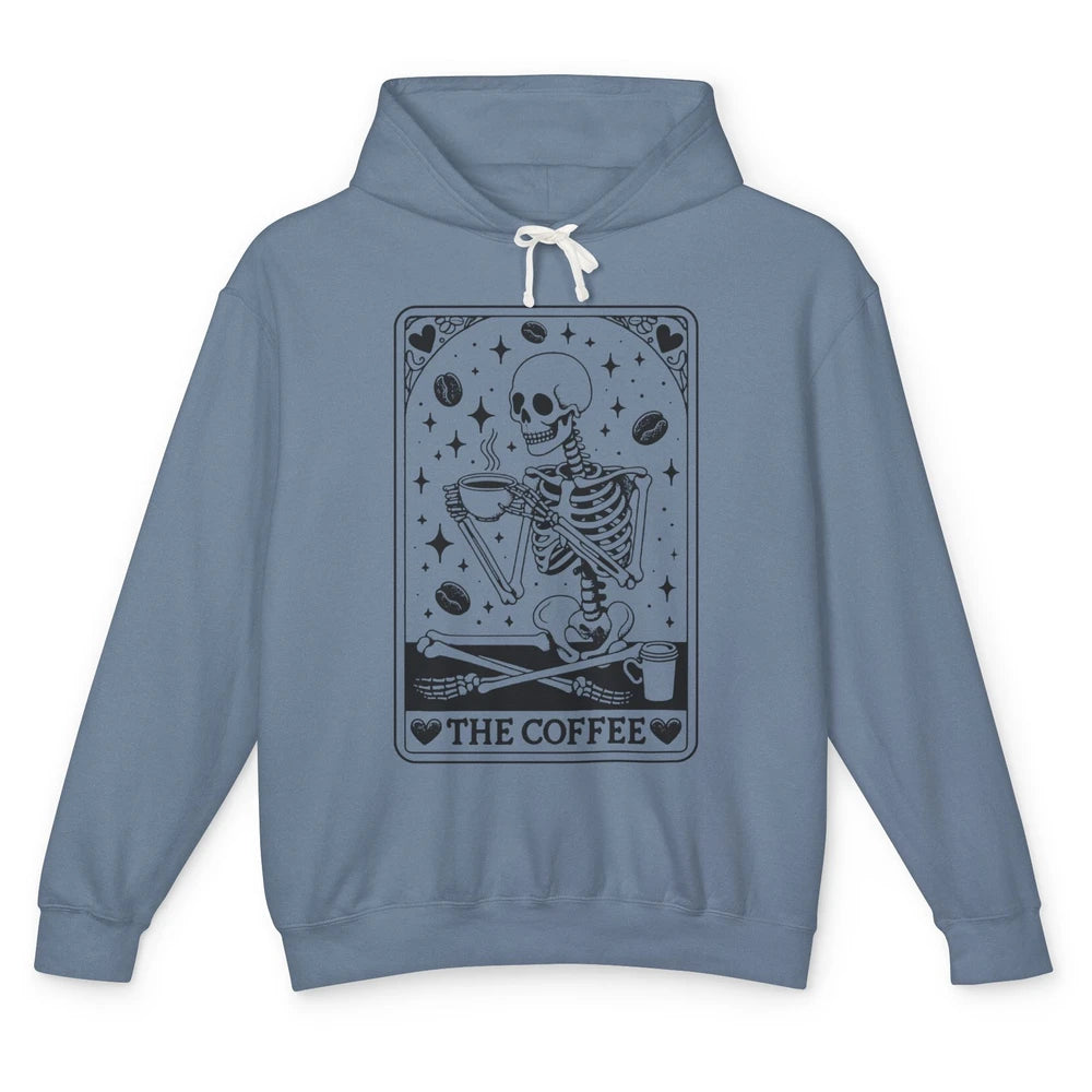 Funny Skeleton The Coffee Tarot Card Witchcraft Halloween Unisex Lightweight Hoodie