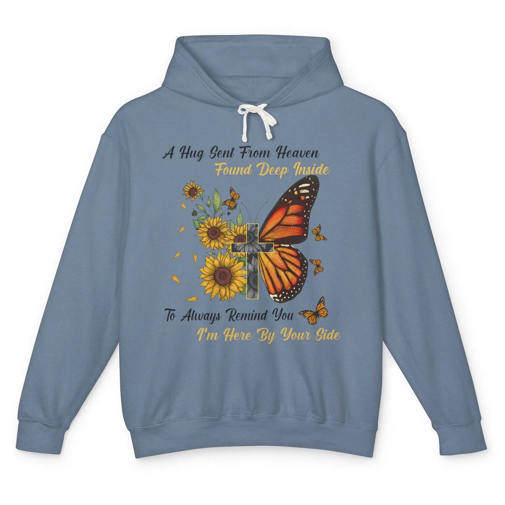 Butterfly Sunflower Jesus Cross Im By Your Side Heaven Angel Unisex Lightweight Hoodie