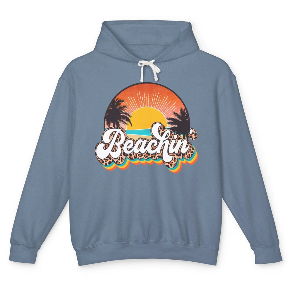 Beachin' Leopard Retro Summer Sunset Beach Lovers Vacation Unisex Lightweight Hoodie