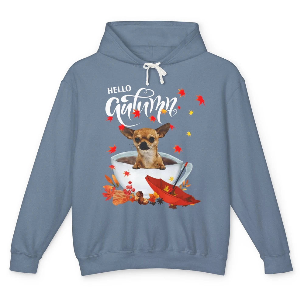 Chihuahua Autumn Dog And Coffee Fall Thanksgiving Chihuahua Unisex Lightweight Hoodie