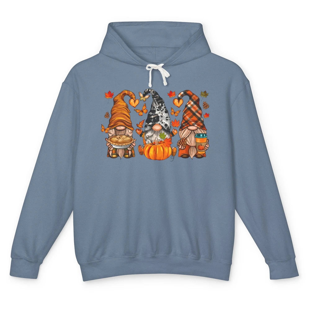 Retro Fall Gnomies Pumpkin Falling Leaves Thanksgiving Gnome Unisex Lightweight Hoodie