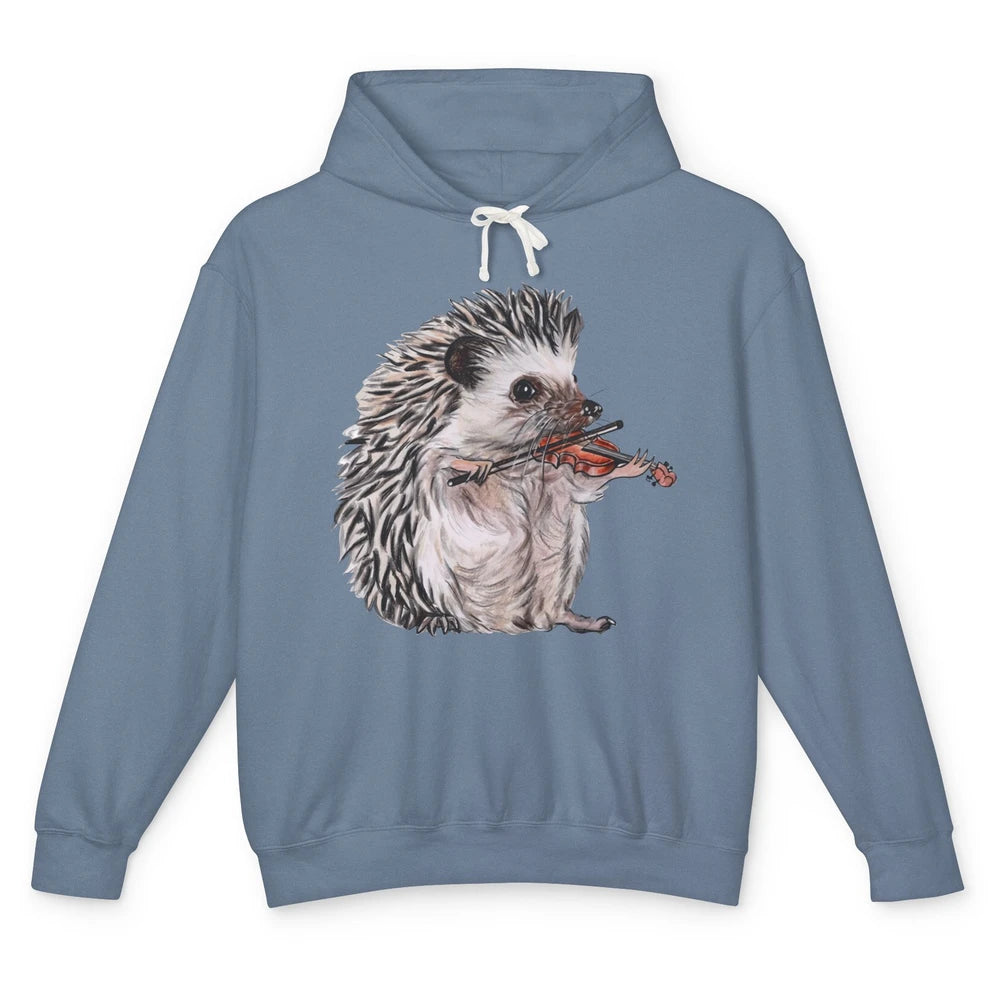 Retro Hedgehog Playing Viloin Musician Violinist Hedgehog Unisex Lightweight Hoodie