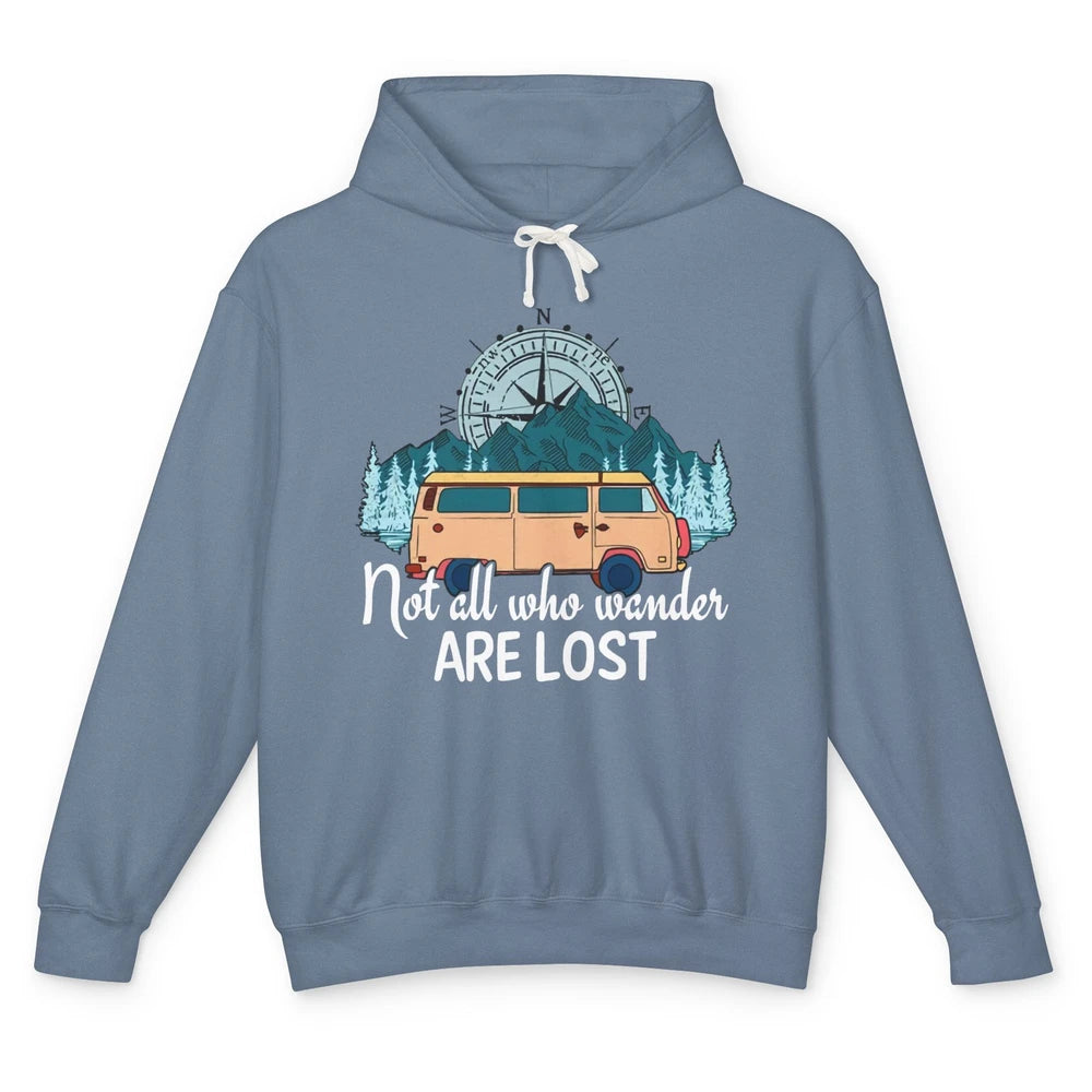 Vintage Compass Not All Who Wander Are Lost Camping Trailer Unisex Lightweight Hoodie