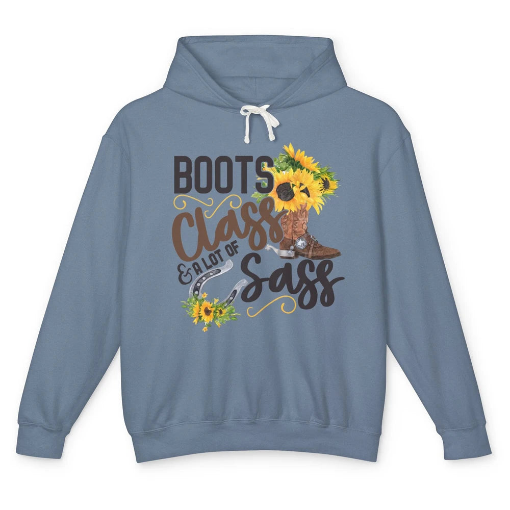 Retro Sunflower Cowgirl Boot Class Lots Of Sass Peace Lovers Unisex Lightweight Hoodie