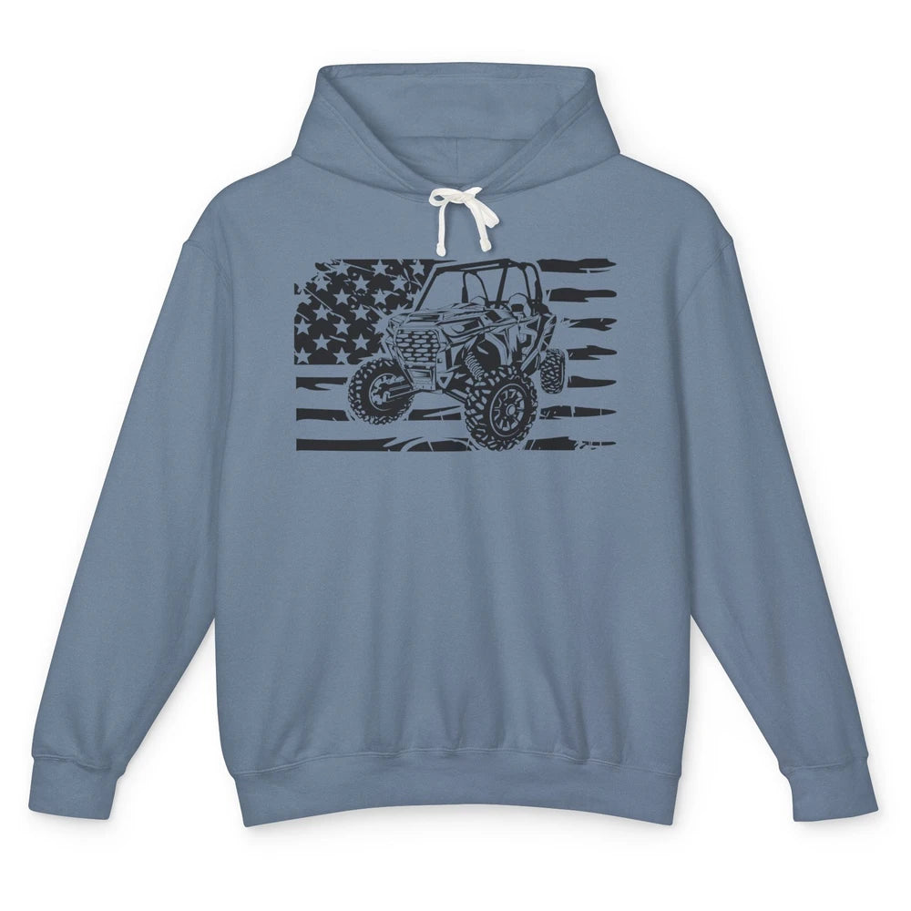 Retro US Flag UTV Riding Offroad Mountain Side By Side Rider Unisex Lightweight Hoodie