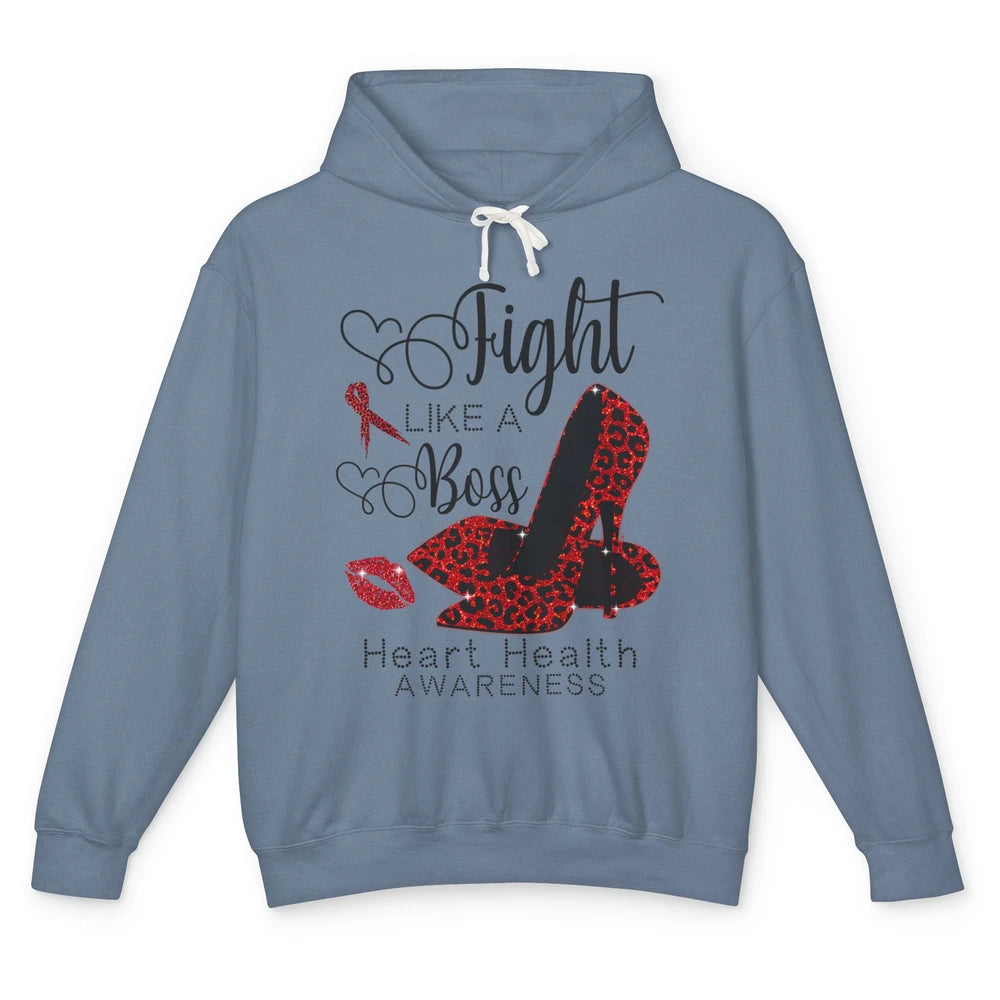 High Heel Fight Like Boss Red Ribbon Heart Health Awareness Unisex Lightweight Hoodie