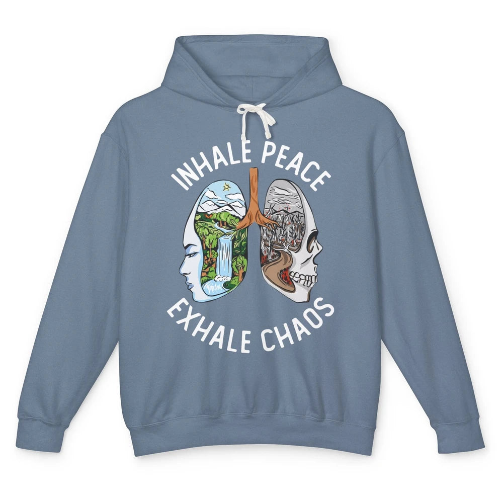 Inhale Peace Exhale Chaos Anxiety Mental Health Motivational Unisex Lightweight Hoodie