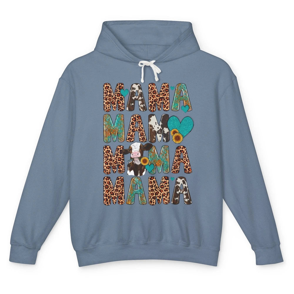 Leopard Sunflower Heifer Cow Mama Western Country Cattle Mom Unisex Lightweight Hoodie