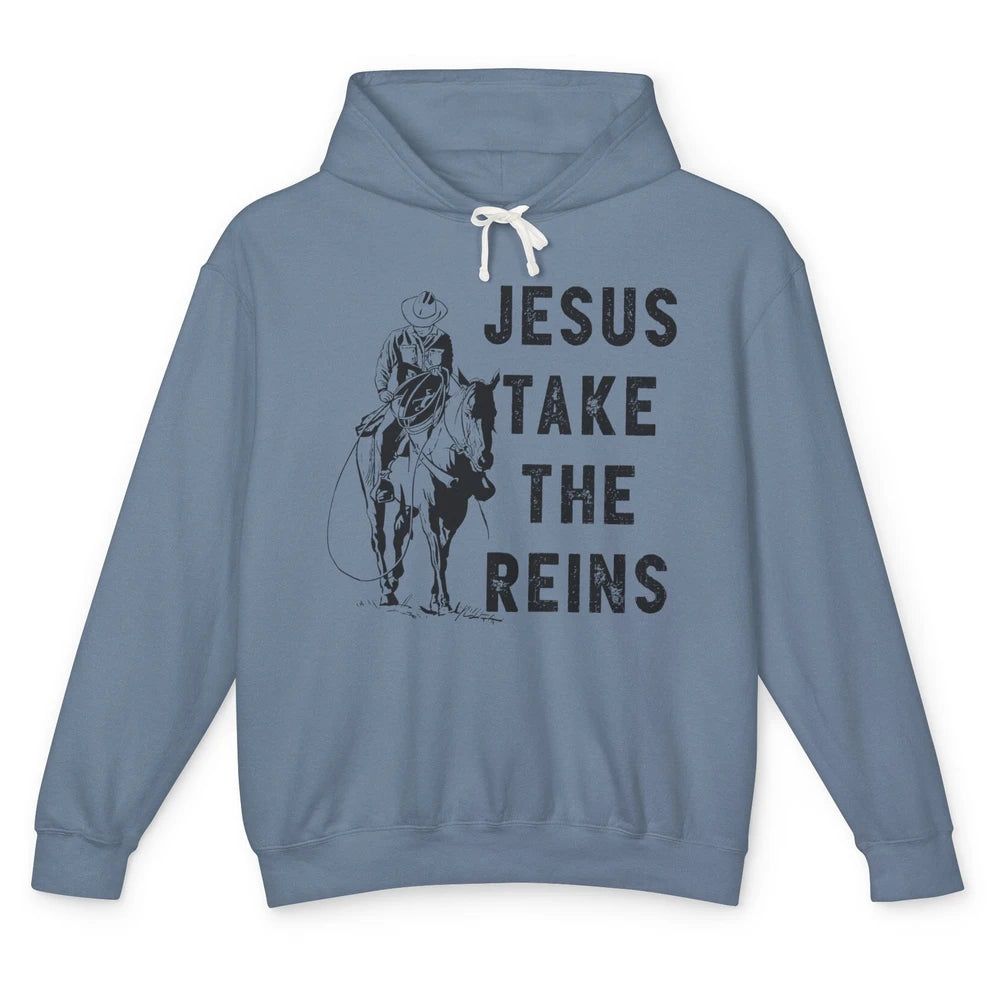 Retro Christian Cowboy Horsing Jesus Take The Reins Western Unisex Lightweight Hoodie