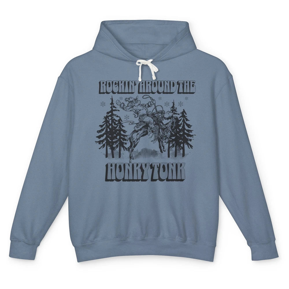 Cowboy Rocking Around The Honky Tonk Christmas Tree Western Unisex Lightweight Hoodie