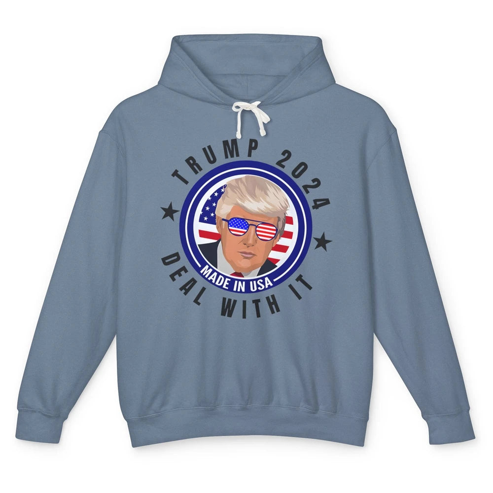 Vote Trump 2024 Deal With It Funny Republican Pro America Unisex Lightweight Hoodie