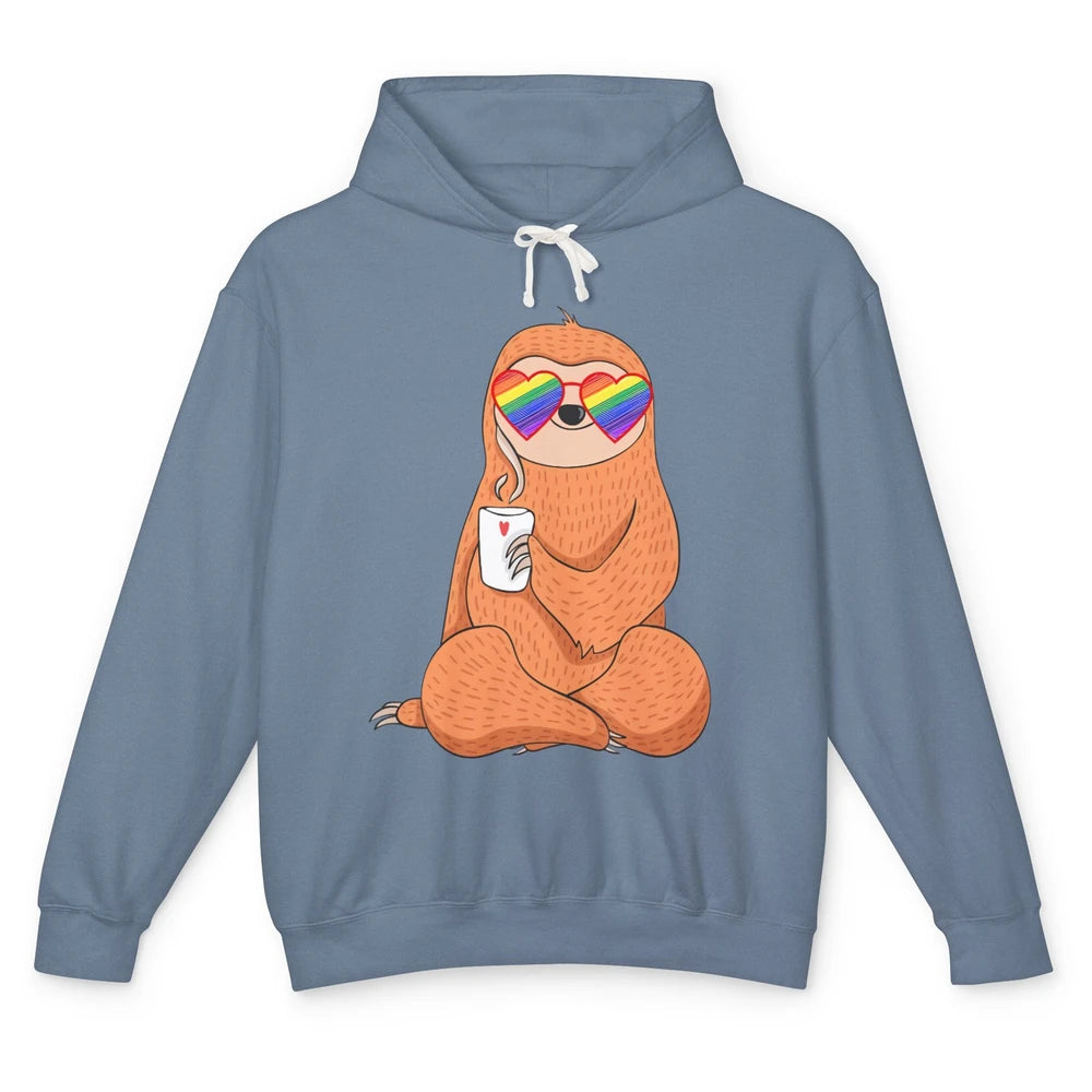 LGBT Gay Pride Month Chill Out Sloth Rainbow Sunglasses Unisex Lightweight Hoodie