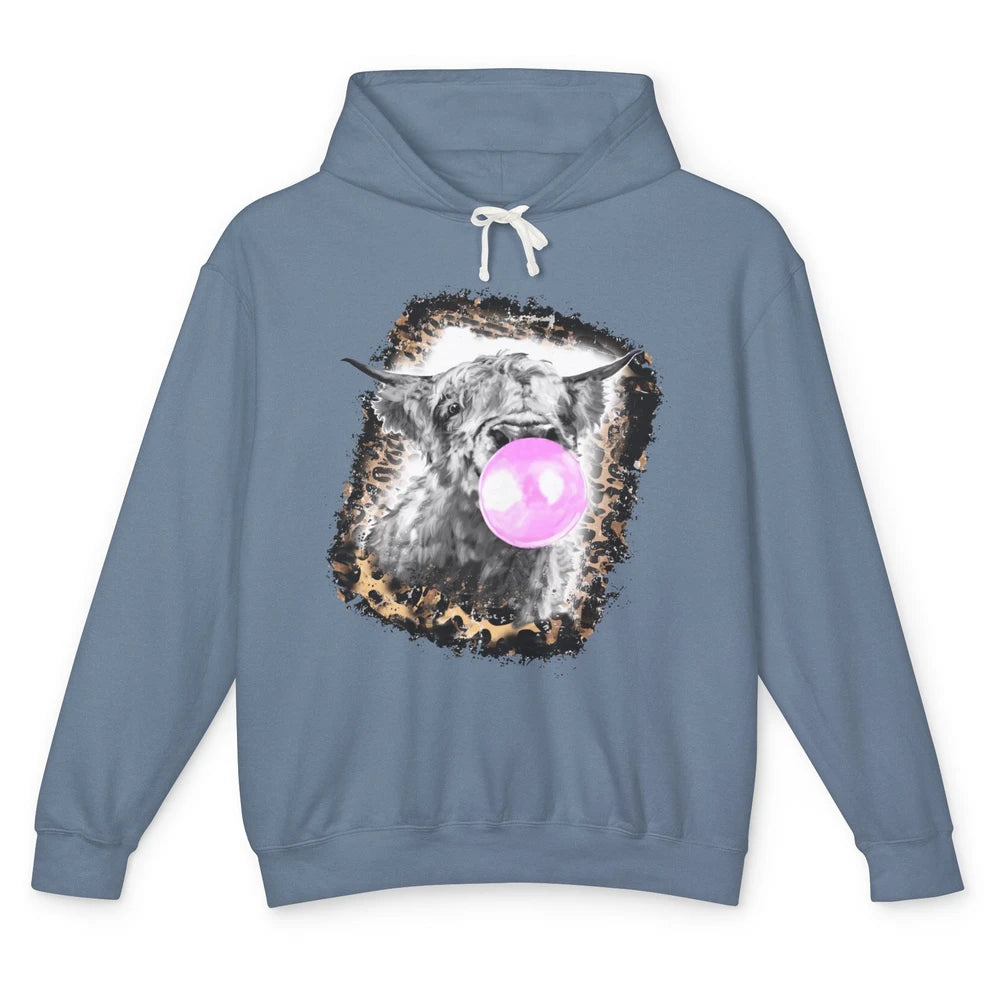 Retro Highland Cow Leopard Bubble Gum Western Farm Animals Unisex Lightweight Hoodie