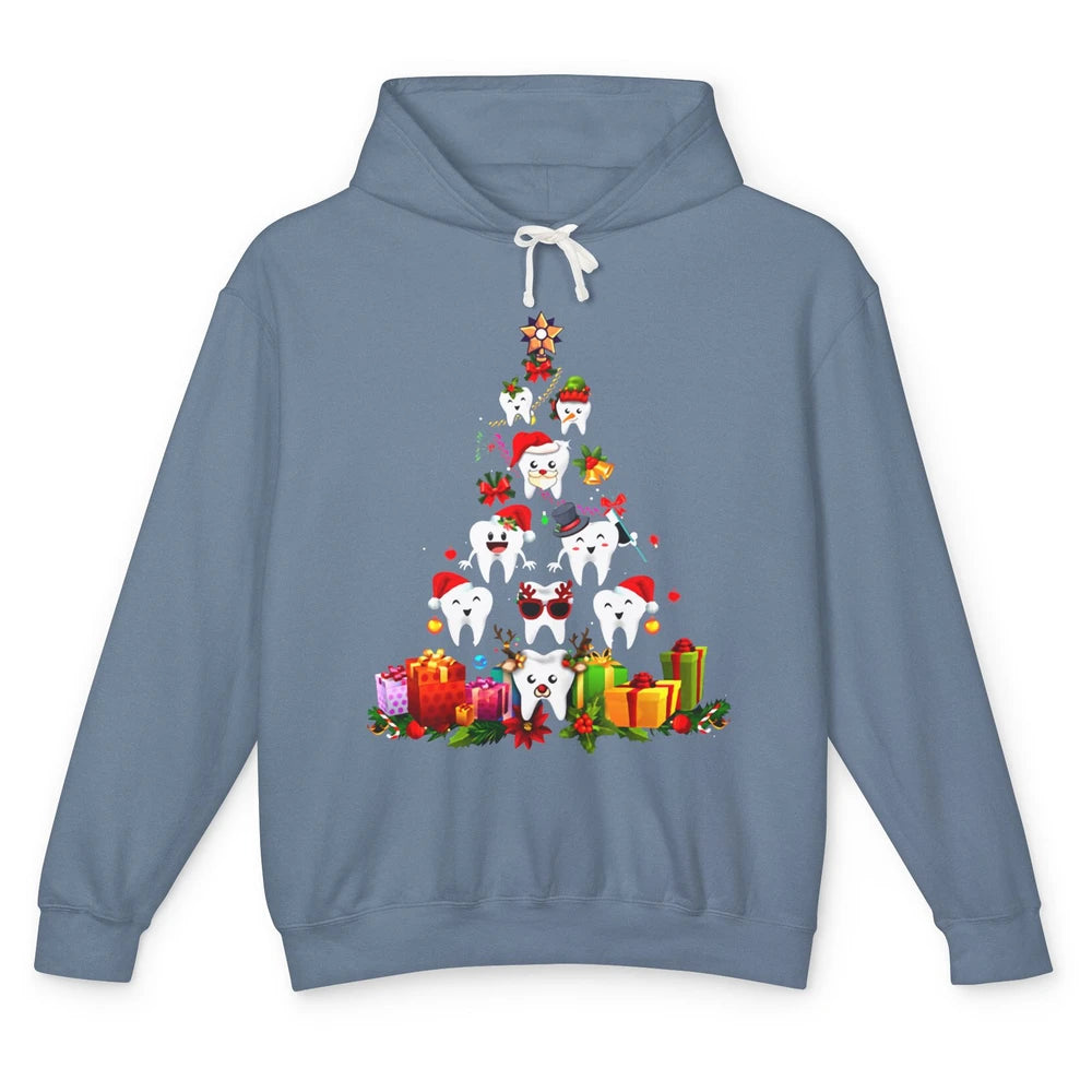 Funny Dentist Cute Teeth Christmas Tree Dental Christmas Unisex Lightweight Hoodie