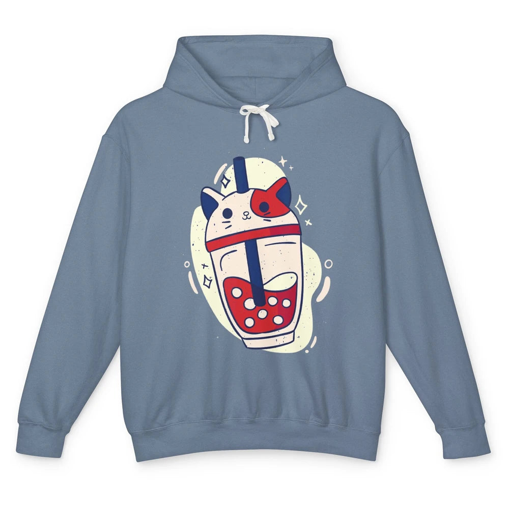 Cute Cat Japanese Boba Tea Cute Bubble Tea Retro Milk Tea Unisex Lightweight Hoodie