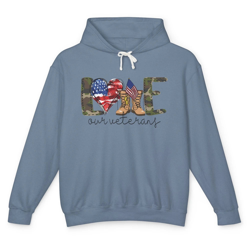 Love Our Veterans Memorial Day Veterans US Military Unisex Lightweight Hoodie