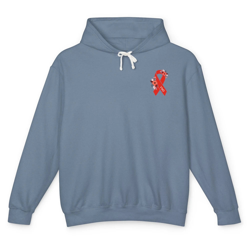 Von Willebrand Disease Awareness VWD Floral Red Ribbon Unisex Lightweight Hoodie