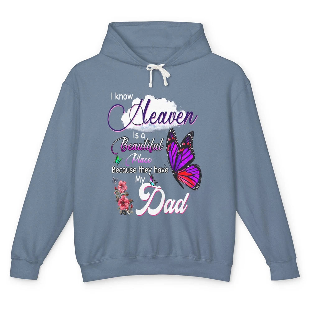 Heaven Is Beautiful Have Dad In Heaven Angel Wings Guardian Unisex Lightweight Hoodie