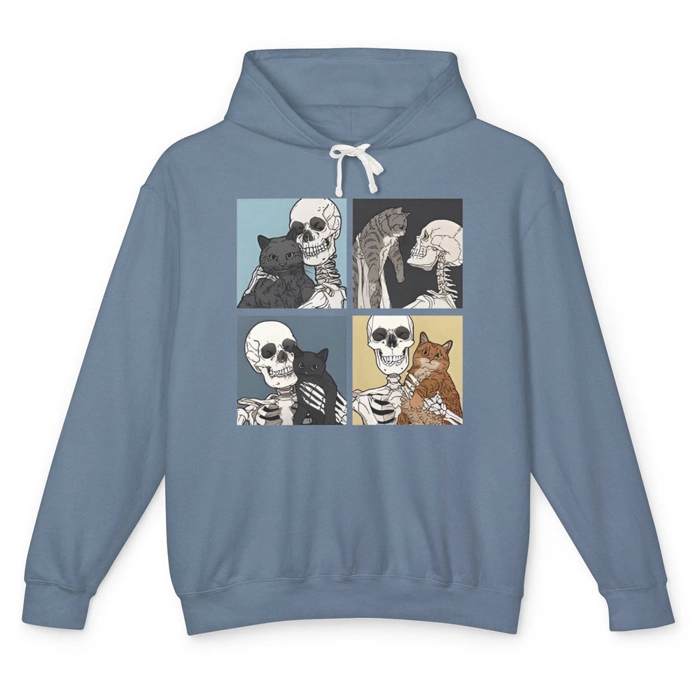 Skeleton And Cat Best Friends Kitten Funny Cats Lovers Gift Unisex Lightweight Hoodie