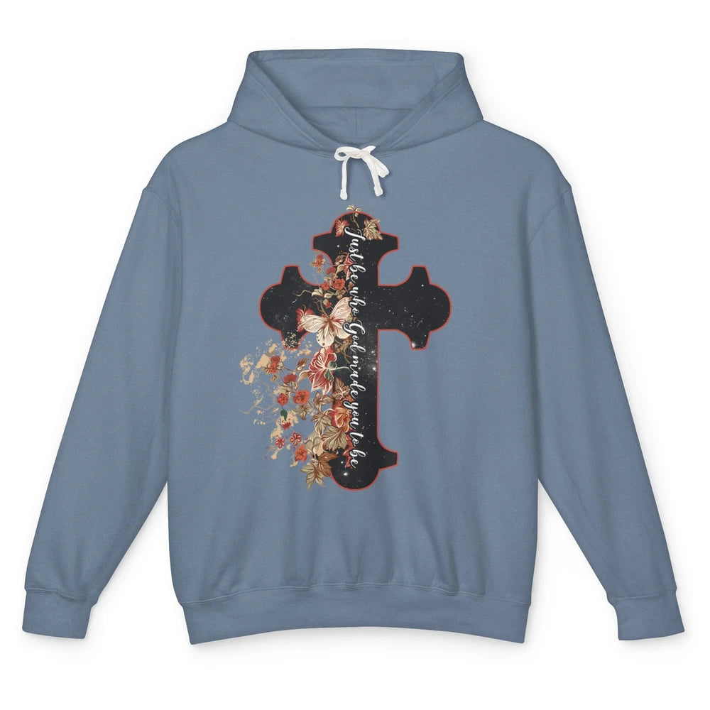 God Made You Christian Cross Floral Bible Verse Jesus Christ Unisex Lightweight Hoodie