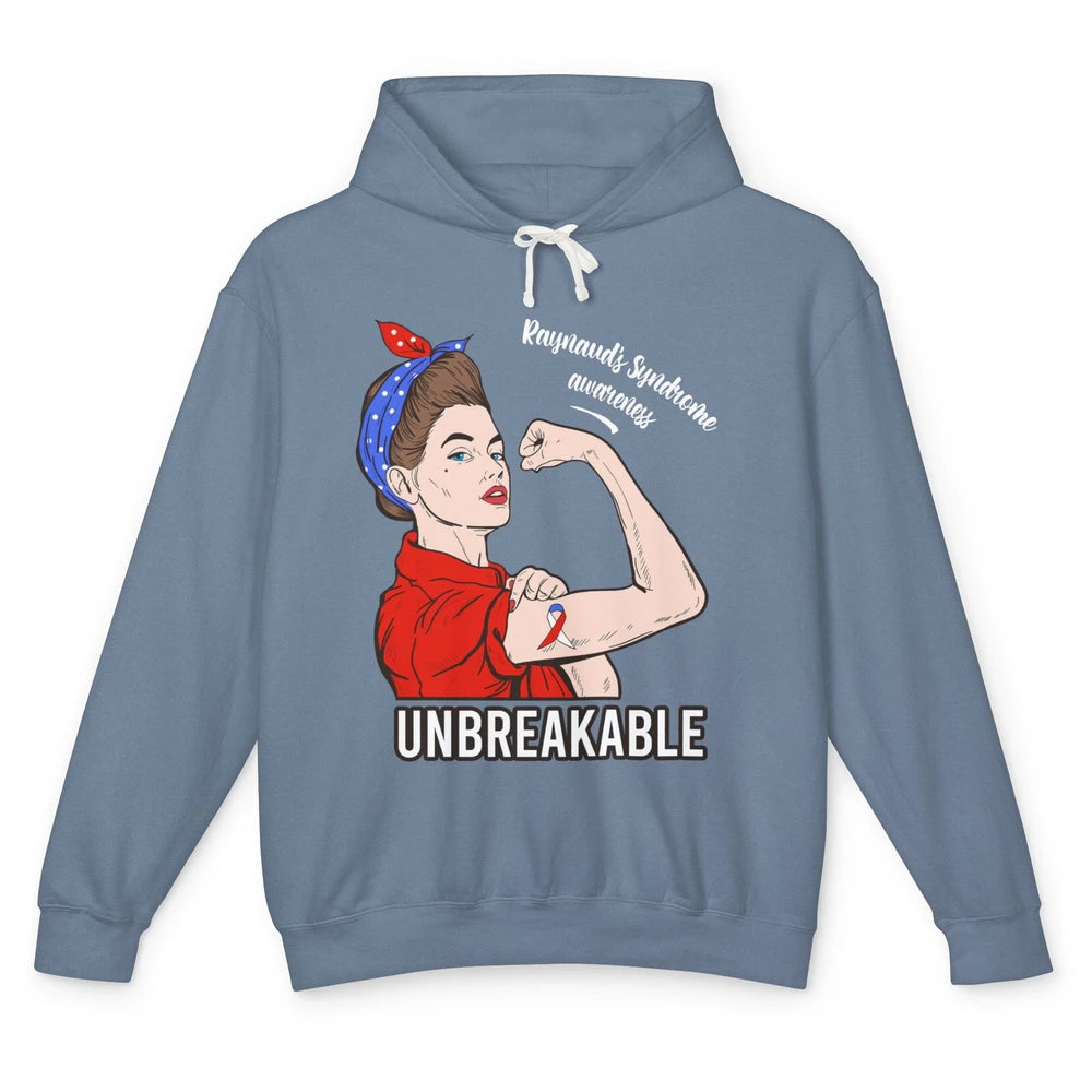 Raynaud's Syndrome Red Blue Ribbon Strong Woman Unbreakable Unisex Lightweight Hoodie