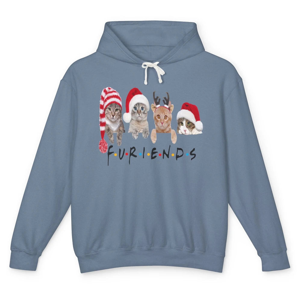 Funny Cat Furiends Merry Christmas Hat Santa Cat Lovers Gift Unisex Lightweight Hoodie