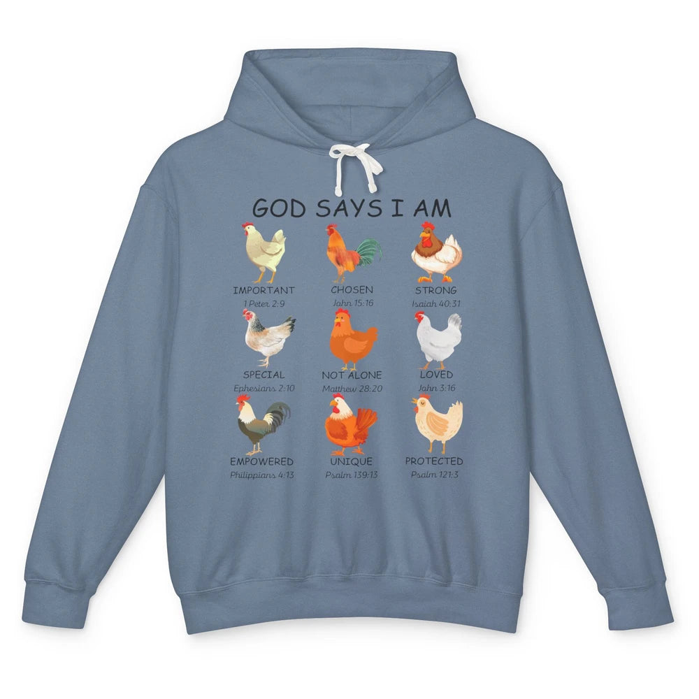 God Says I Am Chicken Christian Bible Funny Farm Chicken Unisex Lightweight Hoodie