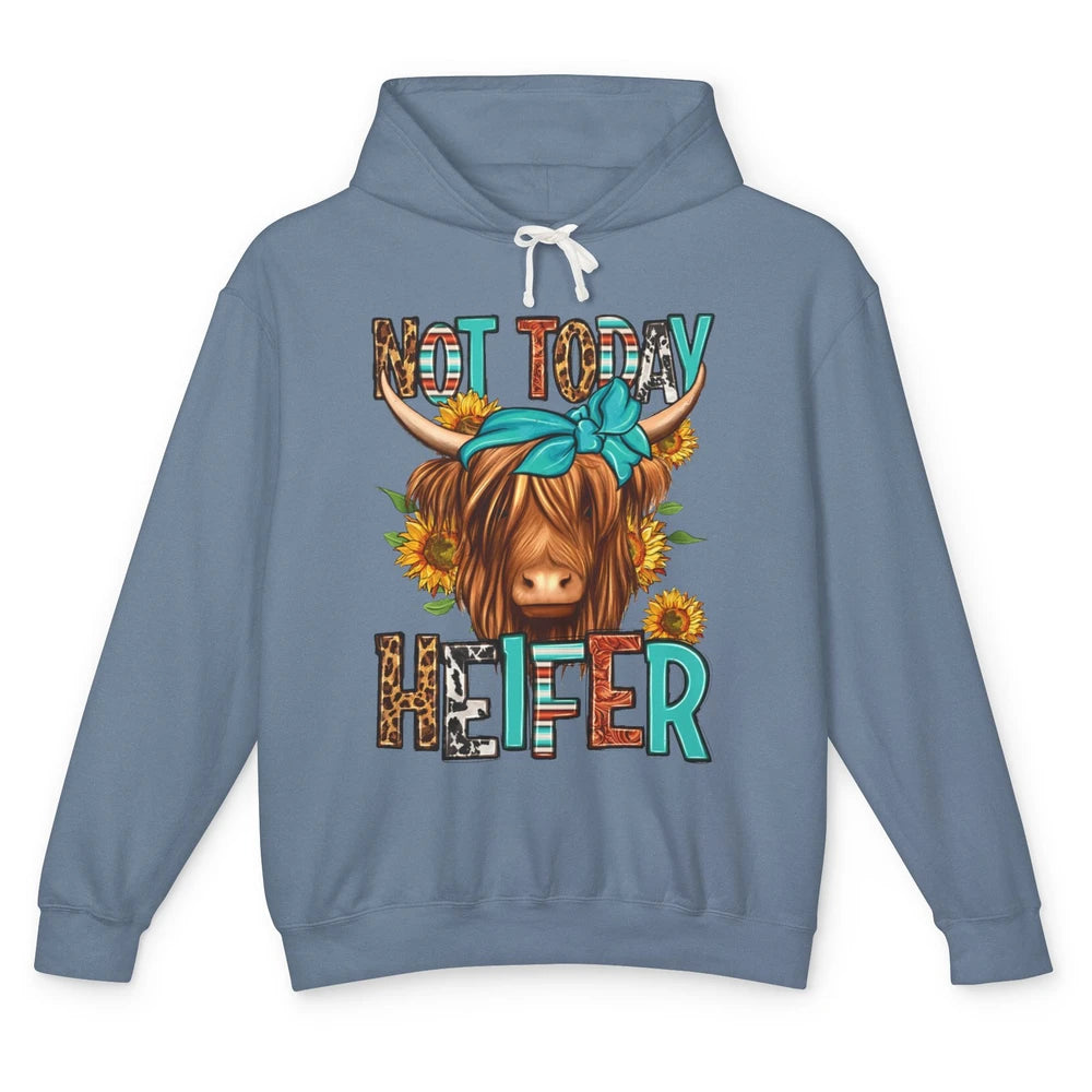 Leopard Highland Cow Bandana Not Today Heifer Western Animal Unisex Lightweight Hoodie