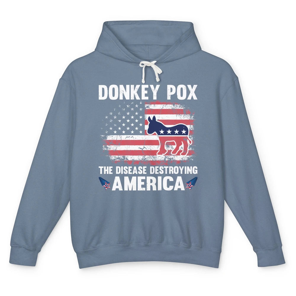 US Flag Donkey Pox The Disease Destroying America Democratic Unisex Lightweight Hoodie