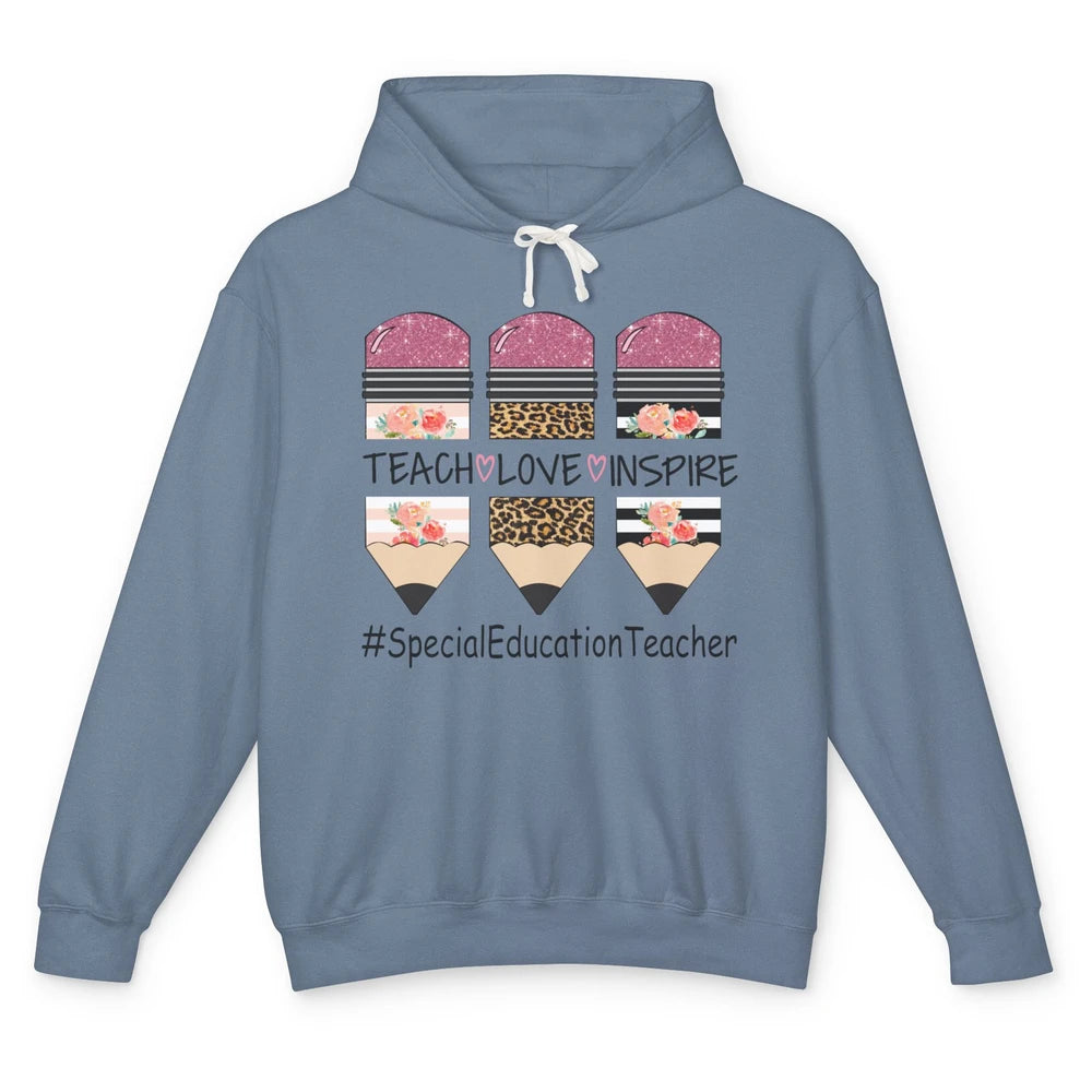 SPED Teacher Teach Love Inspire Leopard Special Education Unisex Lightweight Hoodie