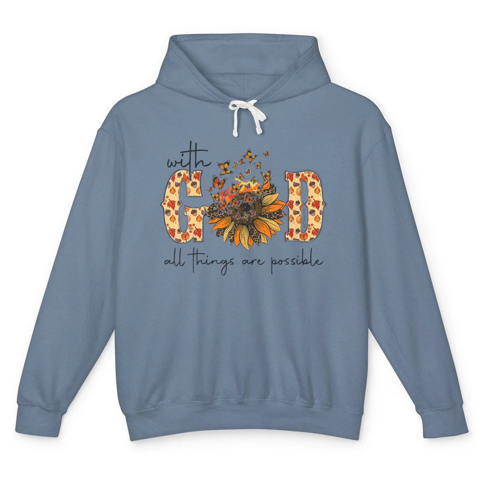 Sunflower With God All Things Possible Christian Bible Fall Unisex Lightweight Hoodie