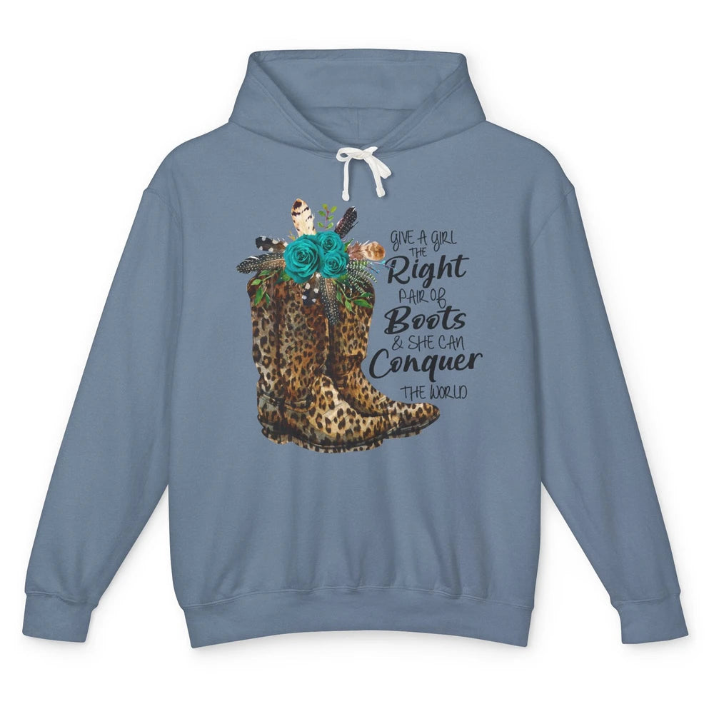 Western Cowgirl Give A Girl Right Pair Of Boots Cowboy Boots Unisex Lightweight Hoodie