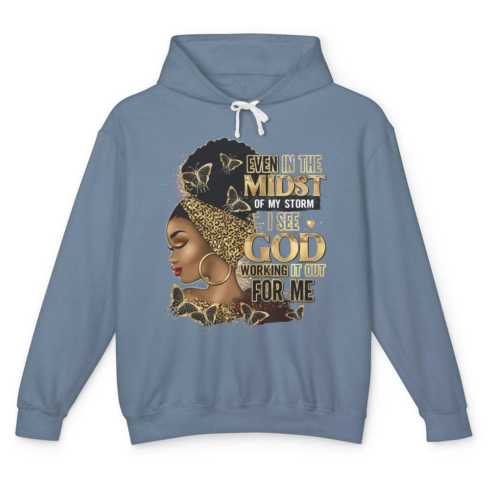 Black Girl In The Midst Of Storm Afro Woman Christian Belief Unisex Lightweight Hoodie