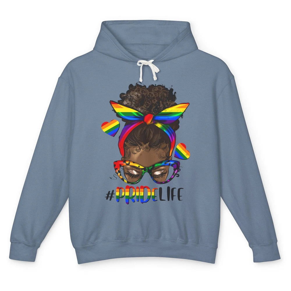 Black Melanin Messy Bun Rainbow Bandana Pride Life LGBTQ Unisex Lightweight Hoodie