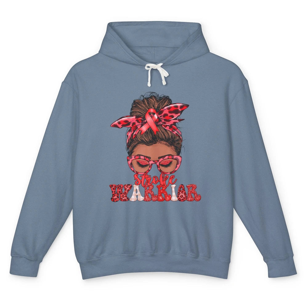 Afro Messy Hair Bun Black Women Warrior Red Stroke Awareness Unisex Lightweight Hoodie