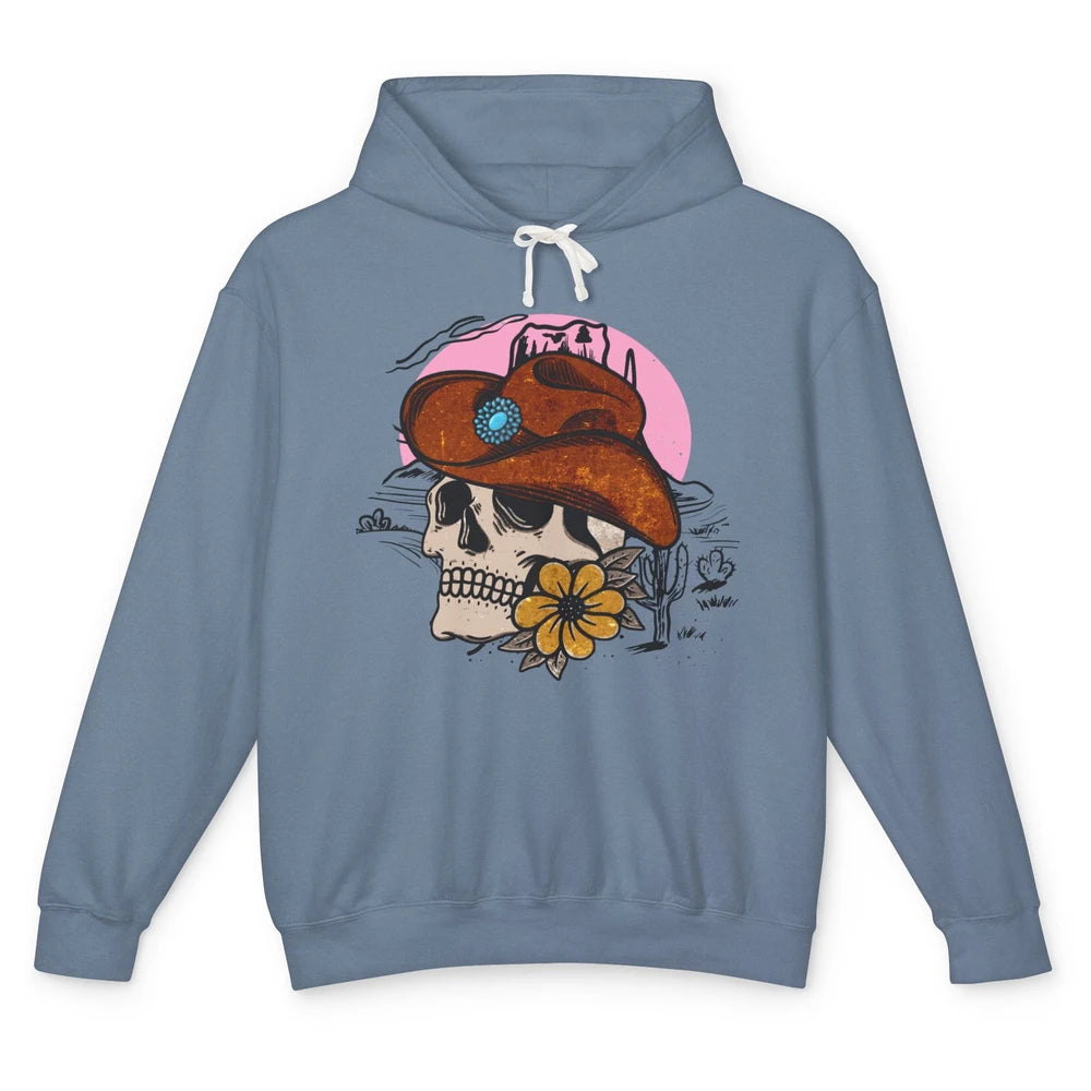 Skull Desert Cactus Cowboy Gemstone Hat Western Country Girl Unisex Lightweight Hoodie