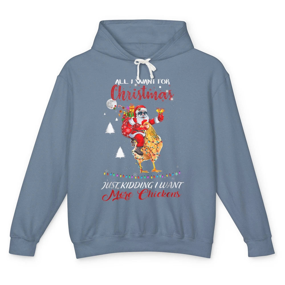 Merry Christmas Funny Santa Claus Riding Chicken Xmas Vibes Unisex Lightweight Hoodie