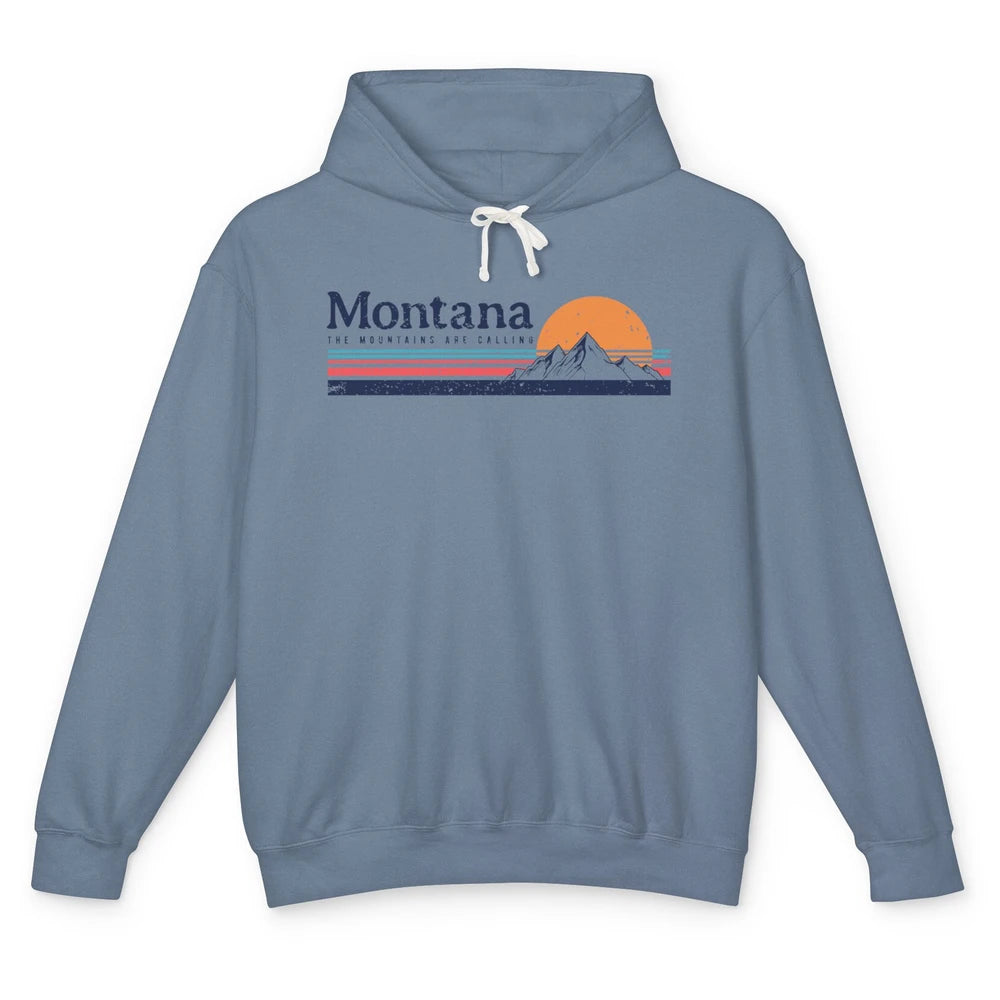 Vintage Montana Mountains Are Calling Camping Hiking Outdoor Unisex Lightweight Hoodie