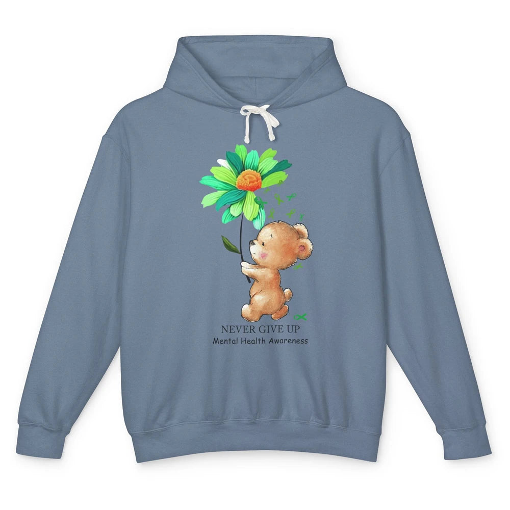 Mental Health Awareness Keep Going Daisy Bear Green Ribbon Unisex Lightweight Hoodie