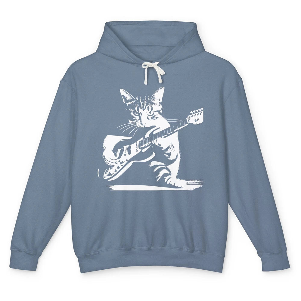 Cat Playing Guitar Funny Cat Guitar Kitty Cat Lovers Gift Unisex Lightweight Hoodie